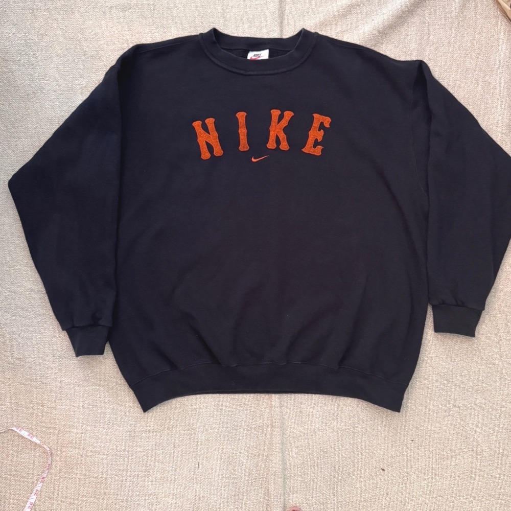 Vintage 90s Nike Made USA Black Appliqué Logo Crewneck Sweatshirt XL - Picture 9 of 16